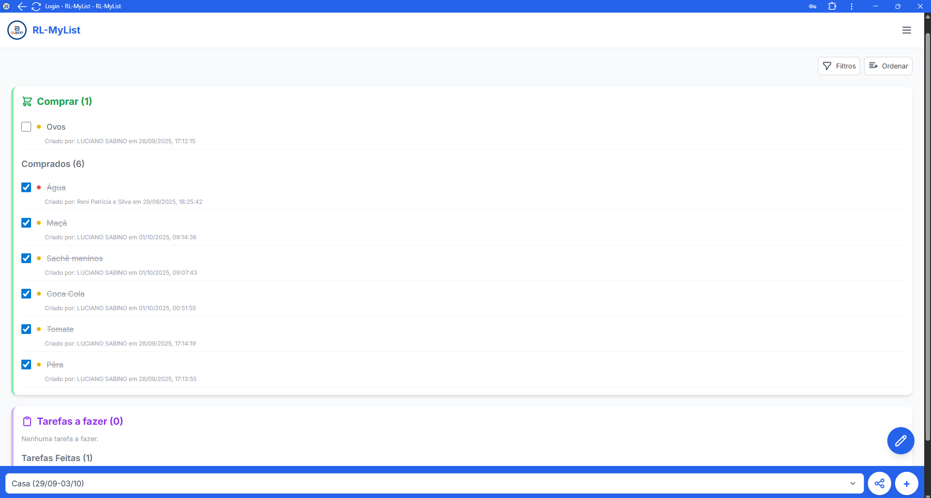 Visualização do aplicativo RL-MyList